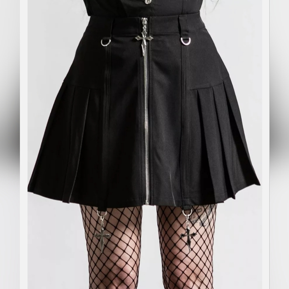 Killstar Rosalyn pleated skirt cross charms black gothic alt punk nu metal